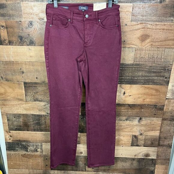 NYDJ Marilyn Straight Jeans Maroon Zip Fly Button Closure 5 Pocket Stretch 6 - Picture 16 of 16